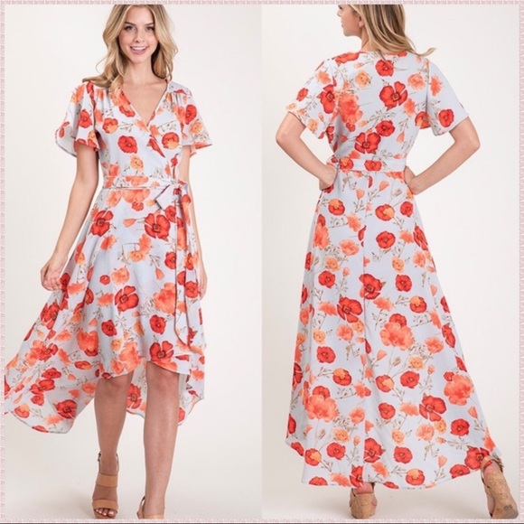 **SALE**🦋 HP🎉5⭐️ Poppy Wrap Maxi High Low Dress - Picture 3 of 11